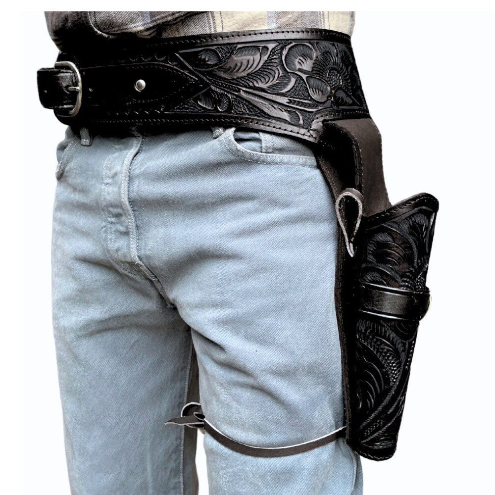38 / 357 Caliber Revolver Leather Holster Belt - Black