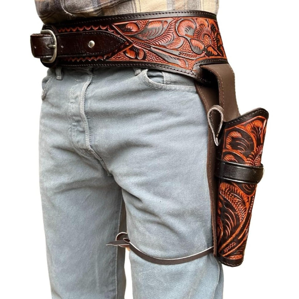 38 / 357 Caliber Revolver Leather Holster Belt - Brown