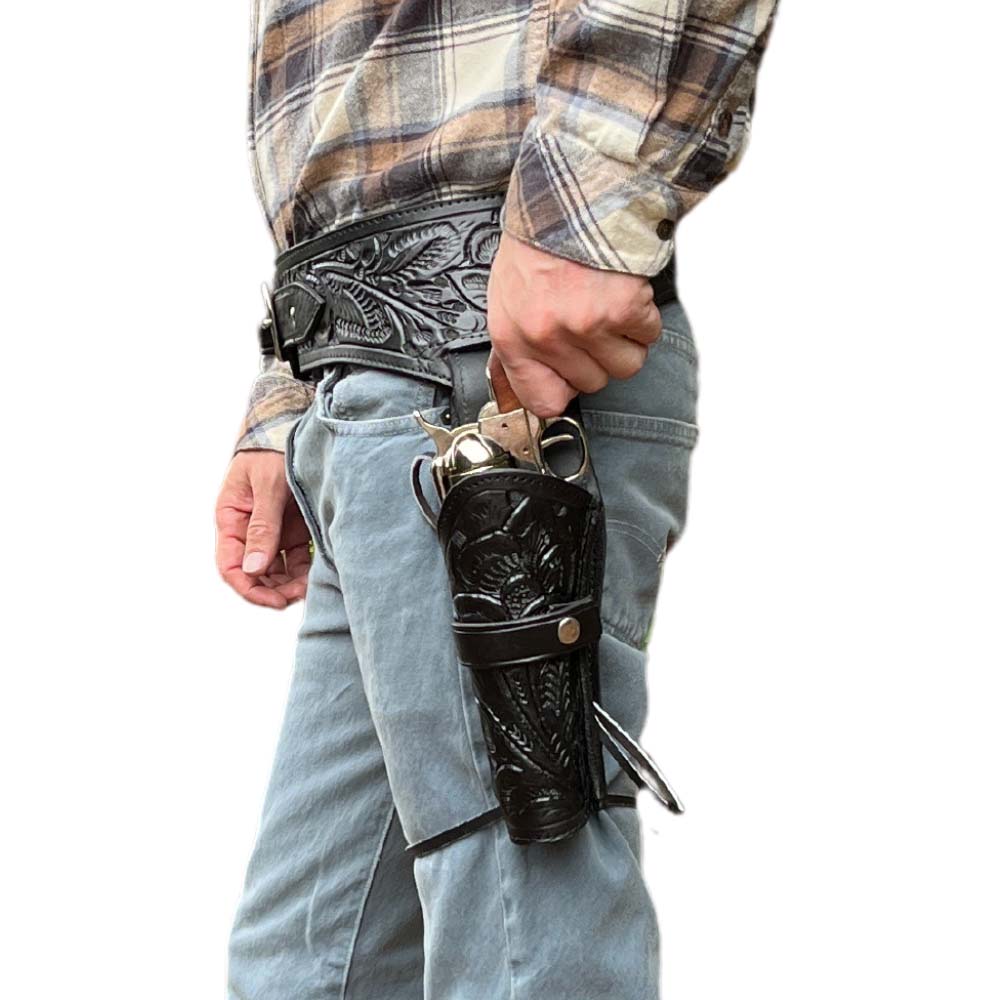 LEFT HAND Draw - 22 Caliber Revolver Leather Holster Belt - Black