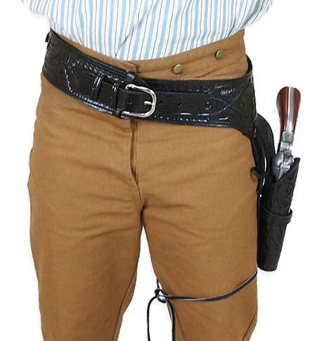 LEFT HAND Draw - 22 Caliber Revolver Leather Holster Belt - Black