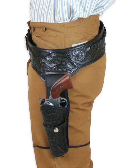 LEFT HAND Draw - 22 Caliber Revolver Leather Holster Belt - Black