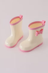 Pink & white bow rain boots