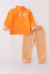 Orange Tennessee go vols embroidery checkered pants set