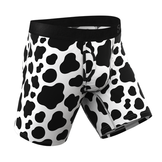 The Milk Me | Cow Print Long Leg Ball Hammock® Pouch Underwear With Fly