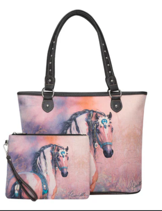 Montana West Horse Canvas Tote Bag with Wristlet