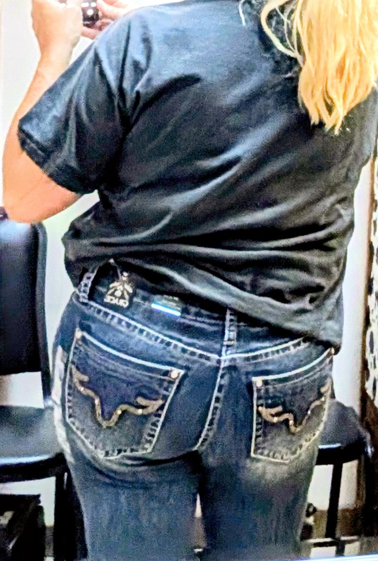 Grace in LA Mid-Rise Easy Fit Embellished Flare Jeans