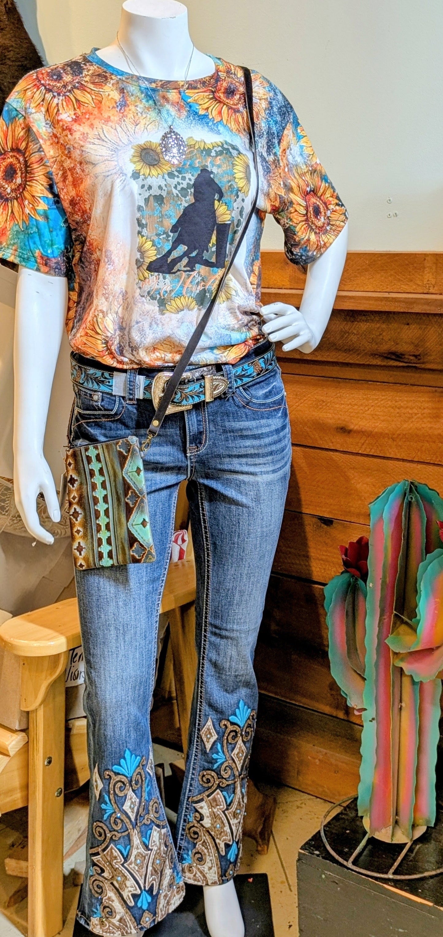 Grace in LA Mid-Rise Easy Fit Embellished Flare Jeans