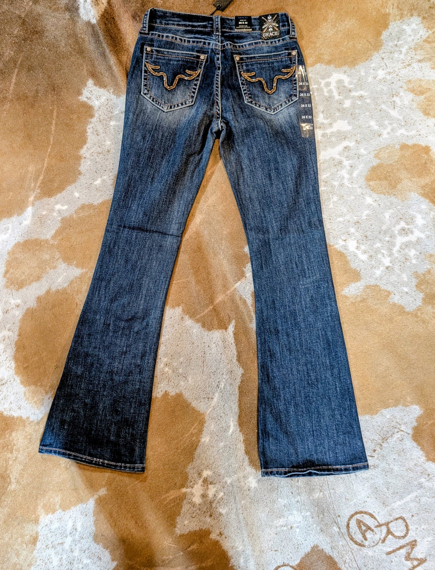 Grace in LA Mid-Rise Easy Fit Embellished Flare Jeans