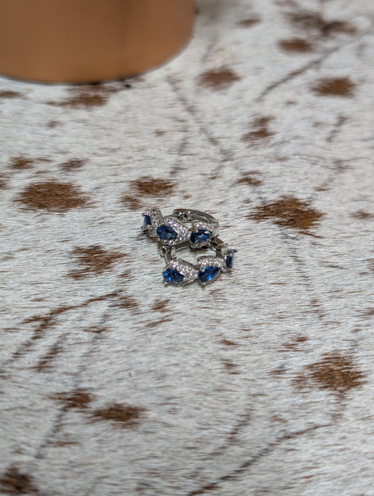 Western Bow Hoop Earrings with Blue Crystal Accents – Limited Stock