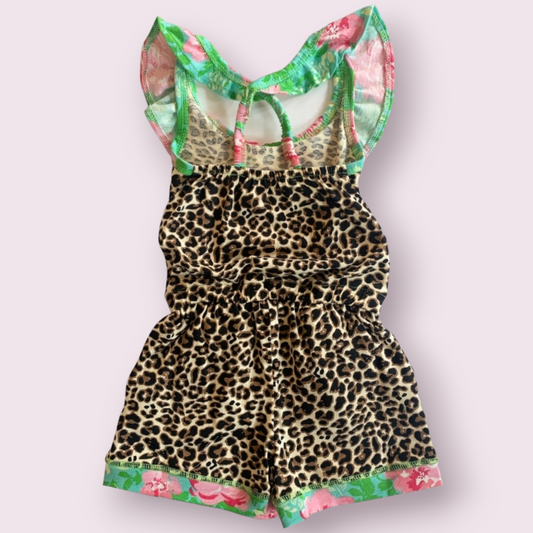 Leopard Floral Print Shorts Jumpsuit