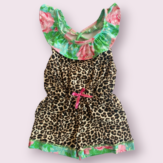 Leopard Floral Print Shorts Jumpsuit
