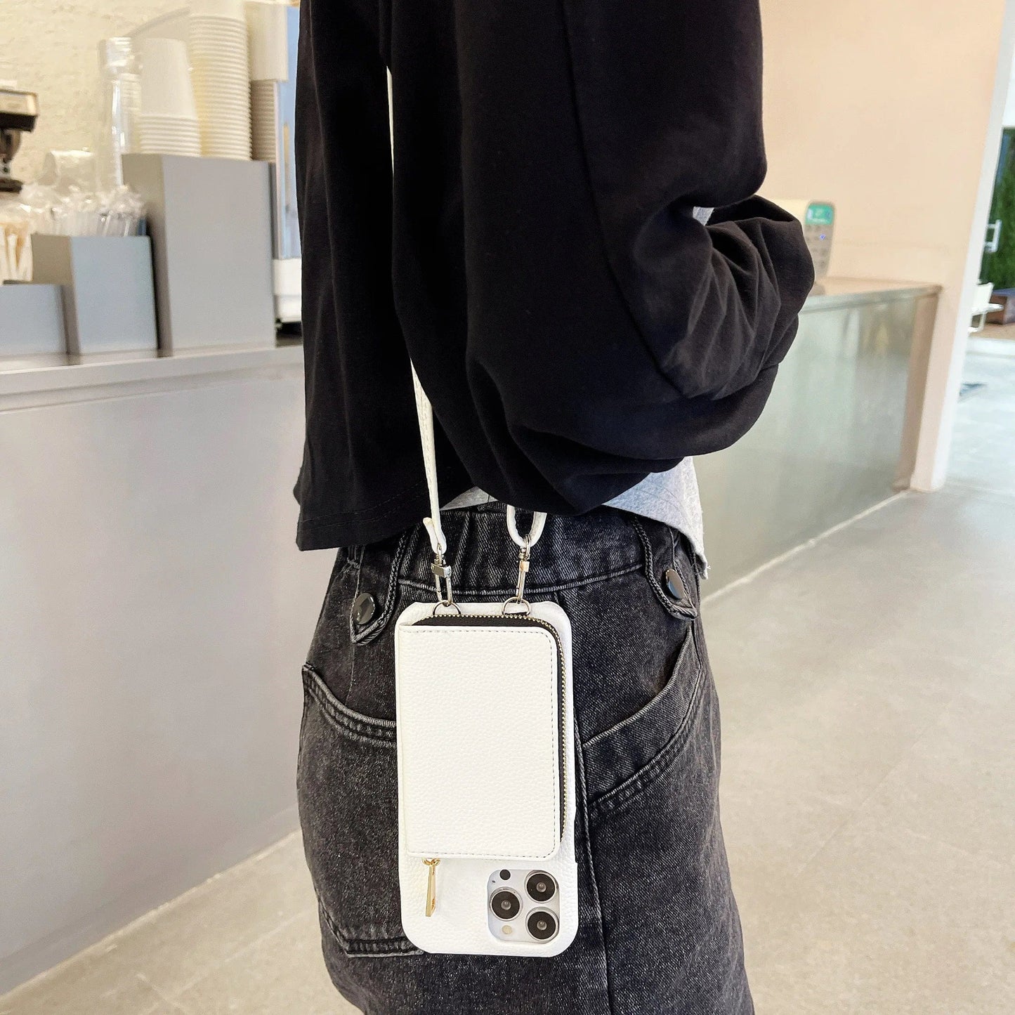 Luxury Crossbody Wallet Leather iPhone Case