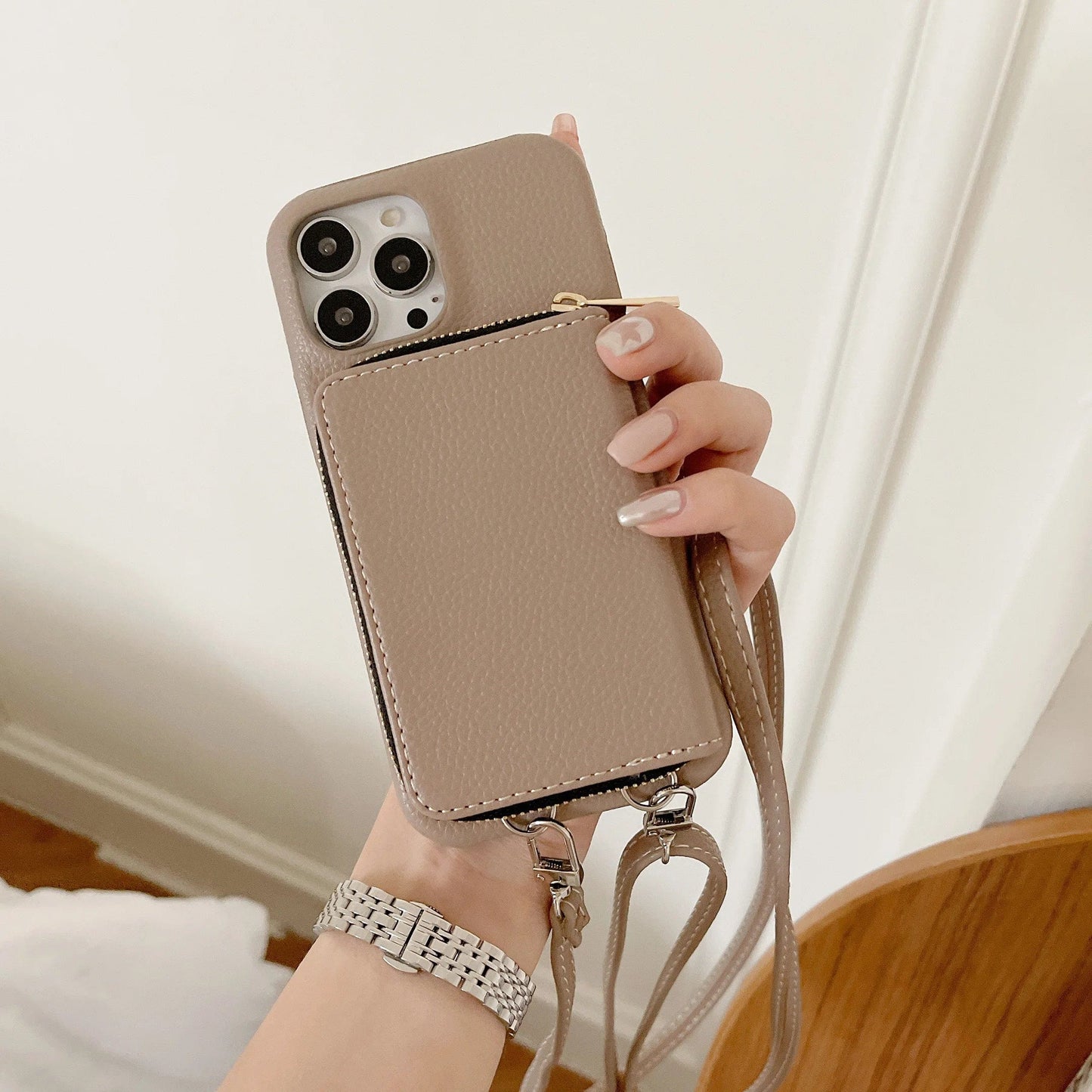 Luxury Crossbody Wallet Leather iPhone Case