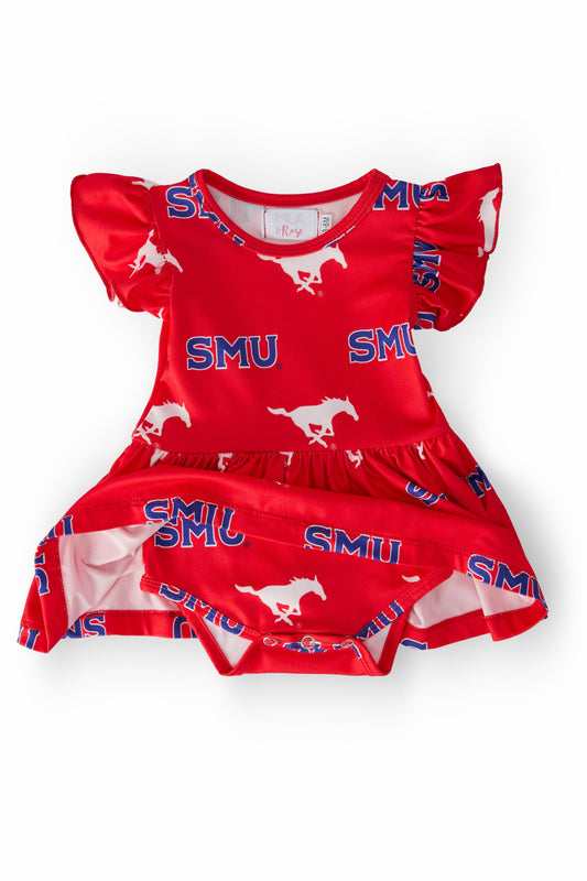 SMU Red Mustang Flutter Twirl Bodysuit
