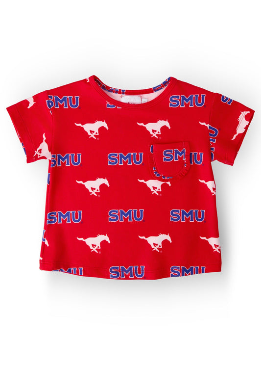 SMU Red Mustang Ruffle Pocket Tee