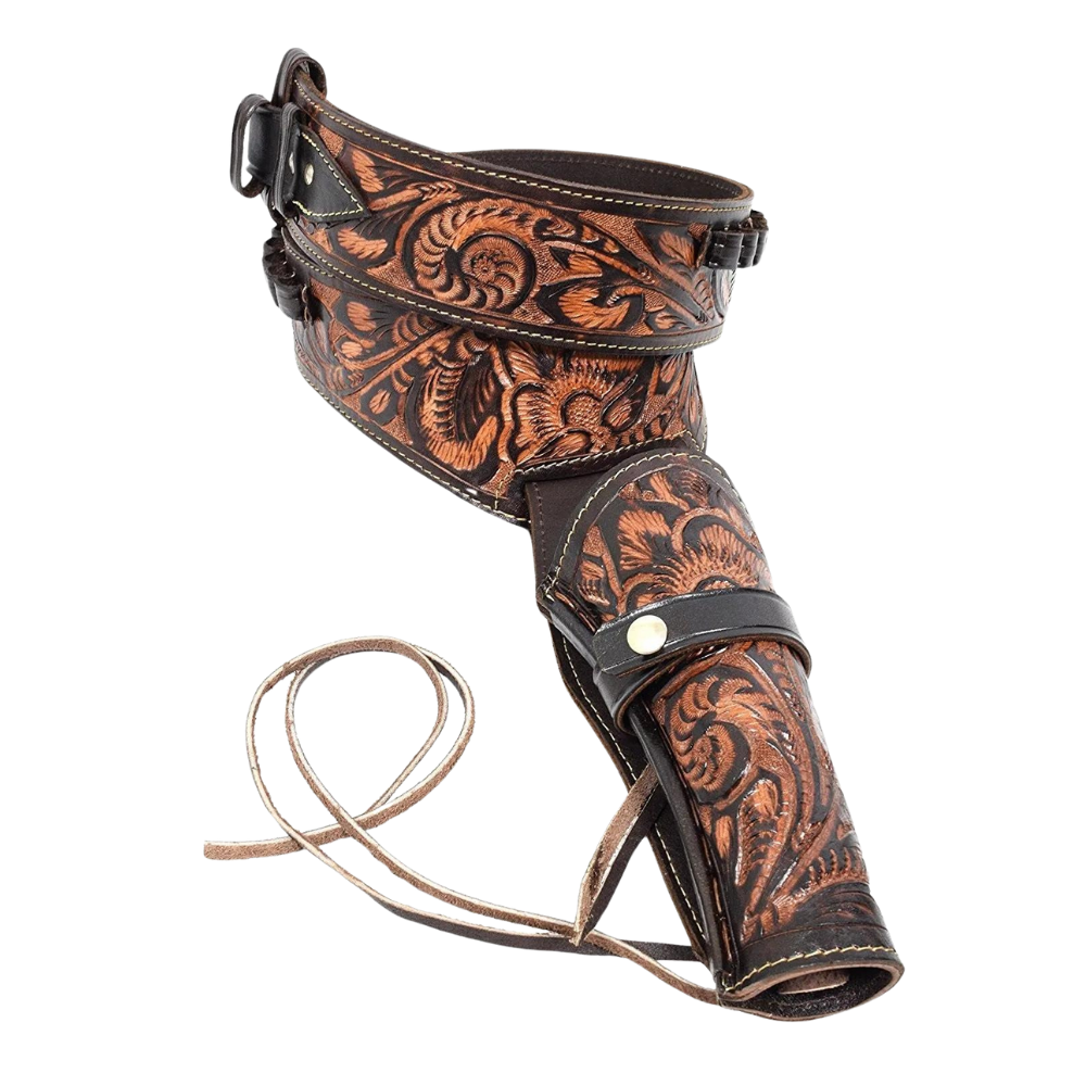 22 Caliber Western Leather Holster Belt - Brown