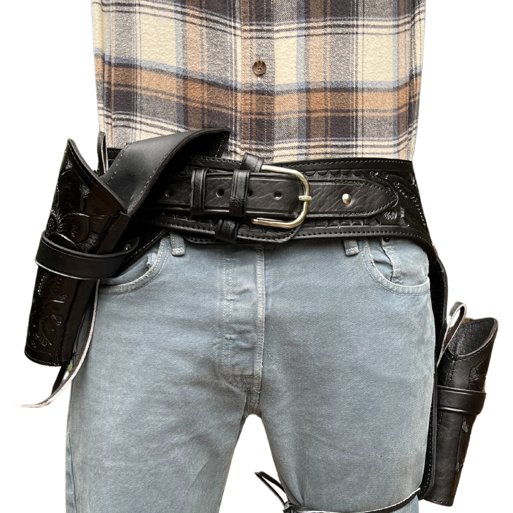 Cross Draw Tooled Leather Holster - Black