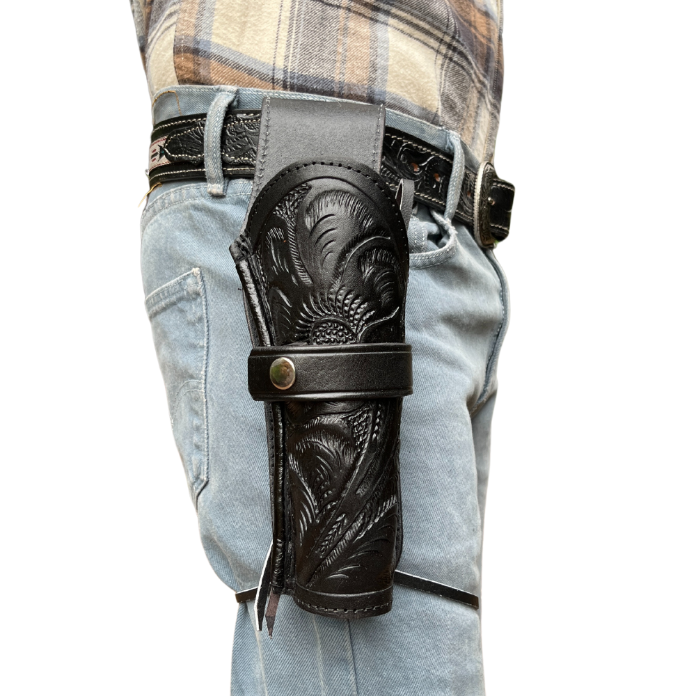 Hip Draw Tooled Leather Holster - Black