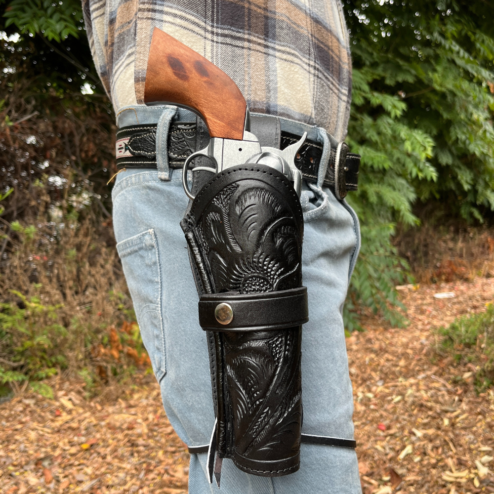 Hip Draw Tooled Leather Holster - Black