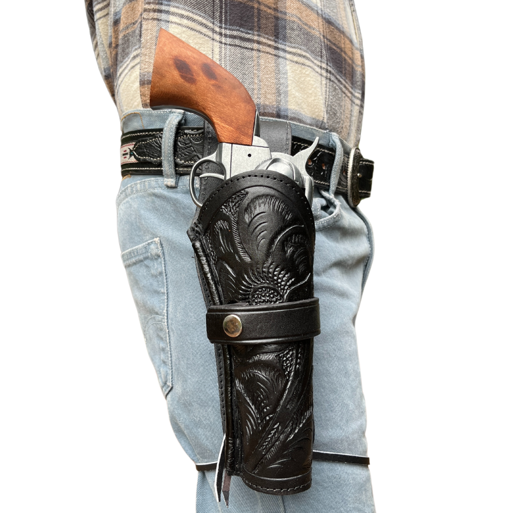 Hip Draw Tooled Leather Holster - Black