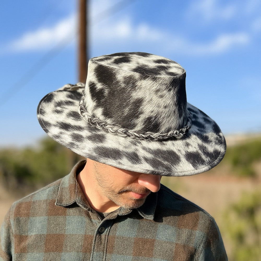 Cowhide Rancher Cowboy Hat - Black & White