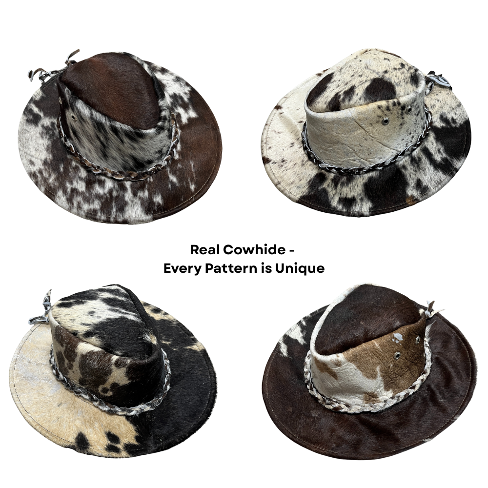 Cowhide Rancher Cowboy Hat - White / Multi