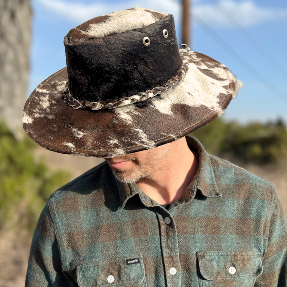 Cowhide Rancher Cowboy Hat - White / Multi