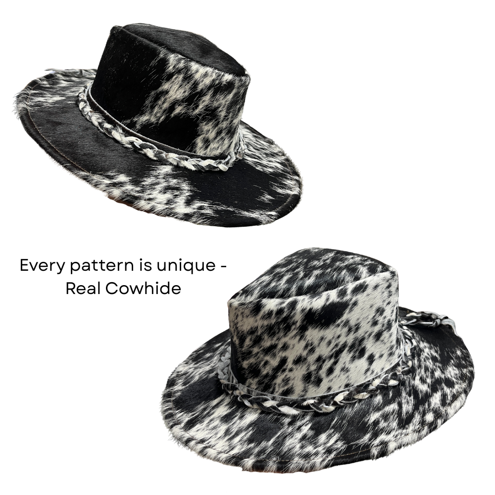Cowhide Rancher Cowboy Hat - Black & White