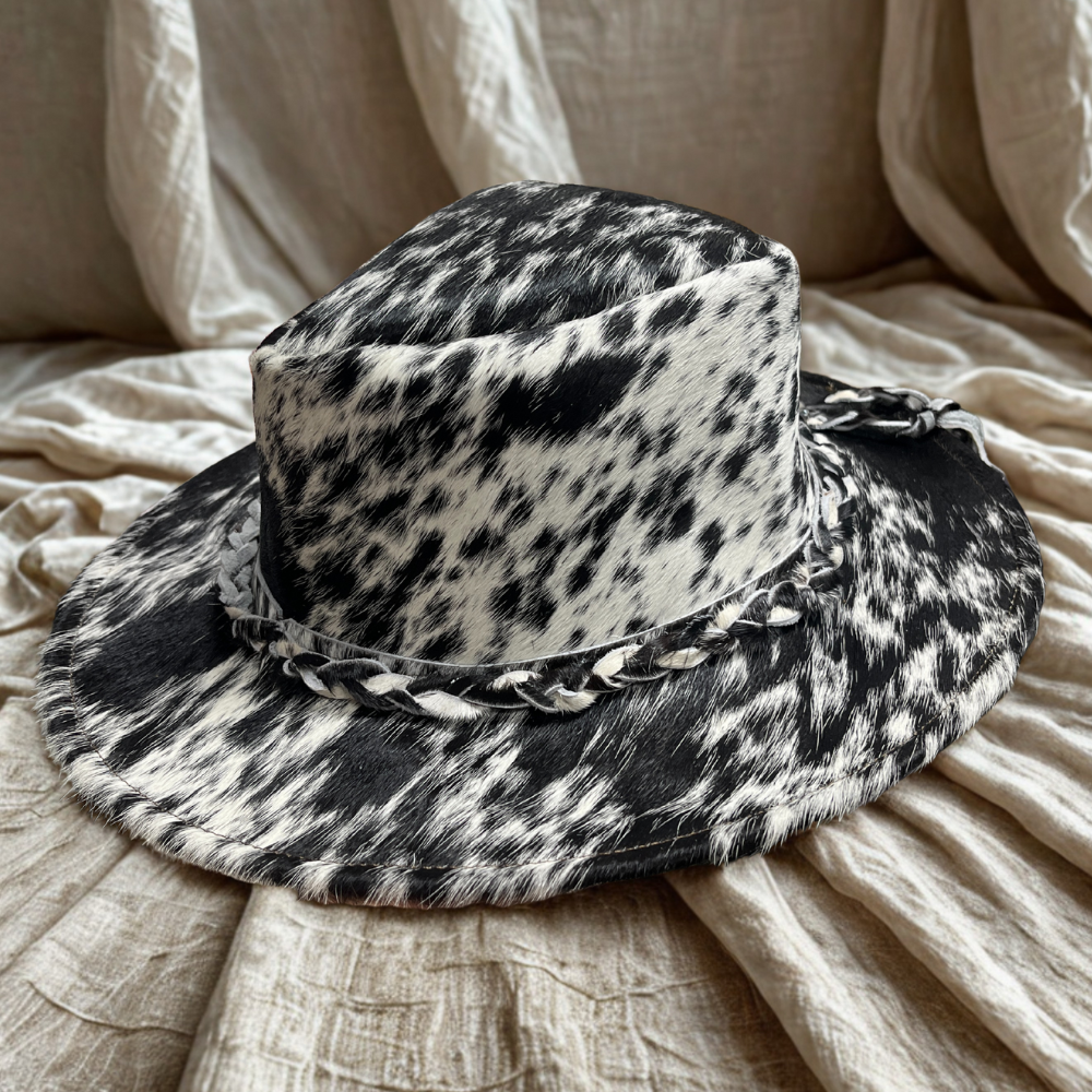 Cowhide Rancher Cowboy Hat - Black & White