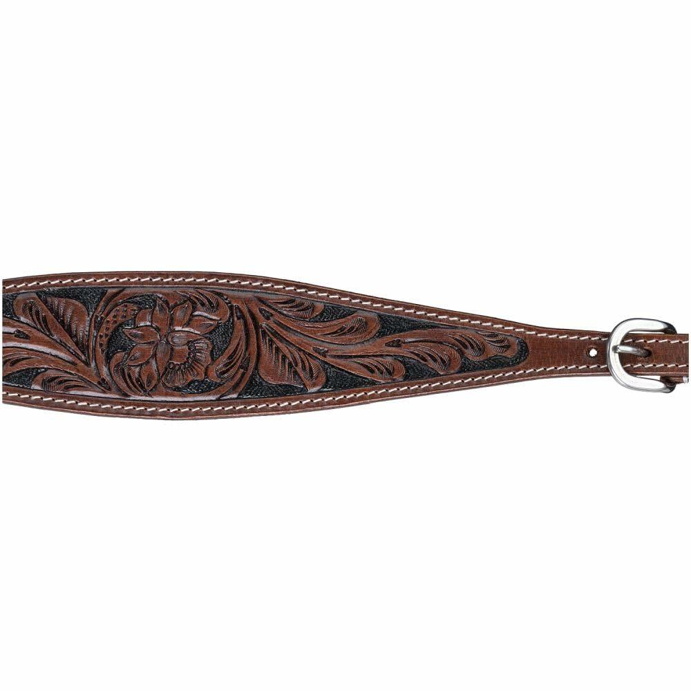 Silver Royal Dakota Wither Strap – Tooled Two-Tone Leather with Adjustable Stainless Hardware