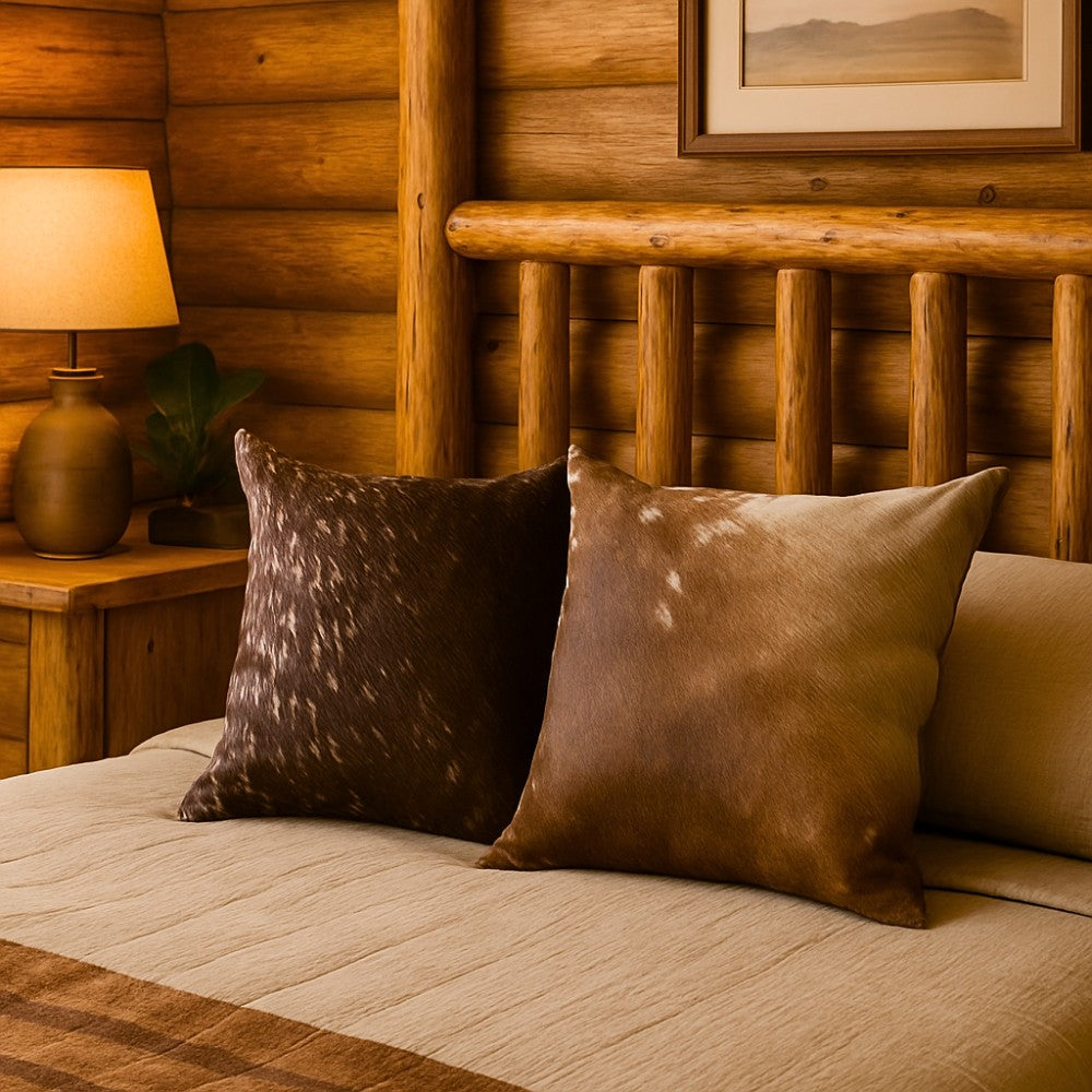 Cowhide & Leather Accent Pillow – Genuine Leather with Unique Natural Pattern