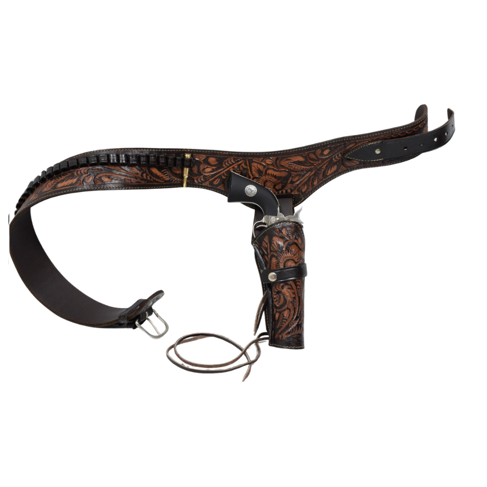 22 Caliber Western Leather Holster Belt - Brown
