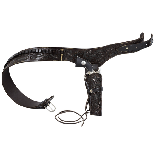 38 / 357 Caliber Revolver Leather Holster Belt - Black