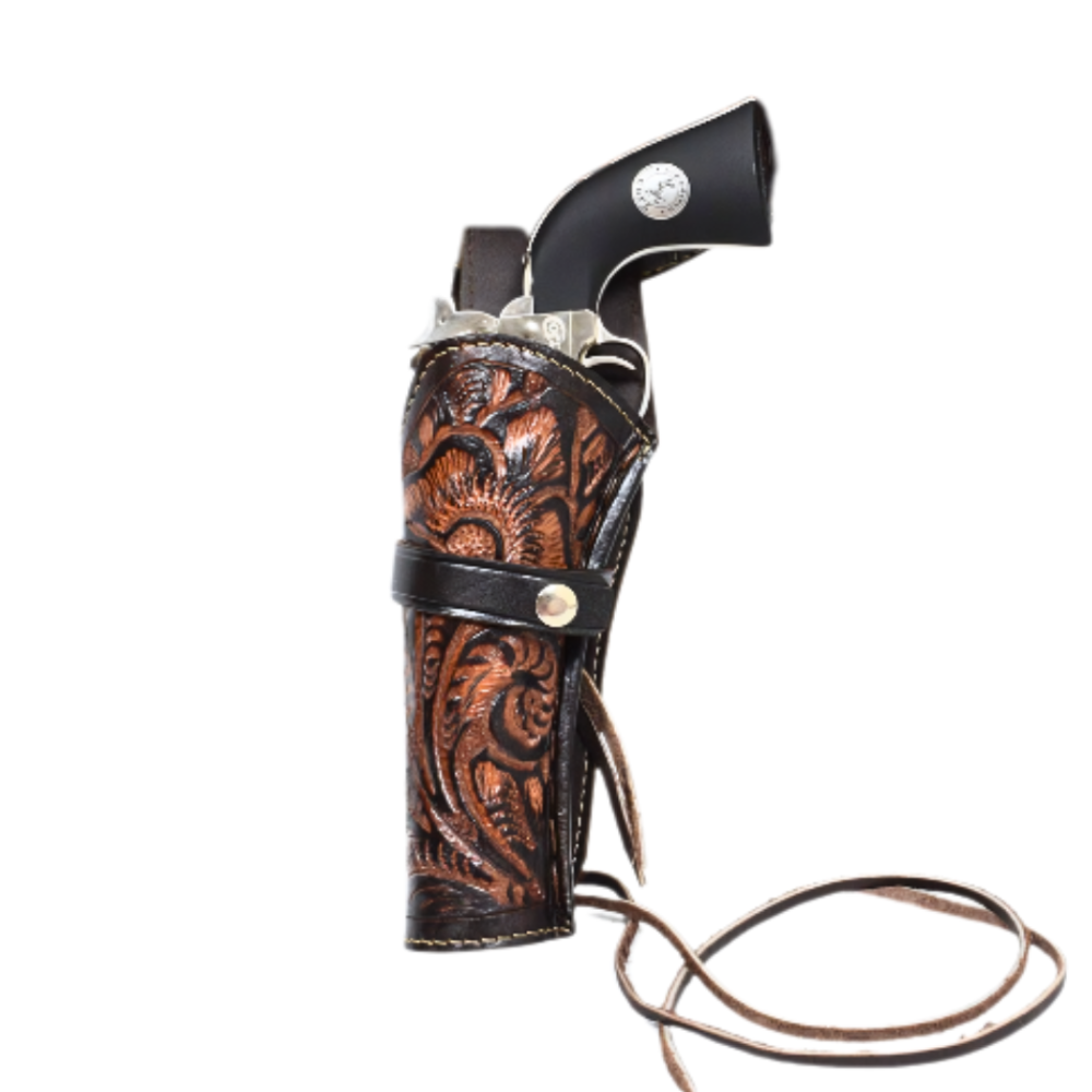 Hip Draw Tooled Leather Holster  - Brown