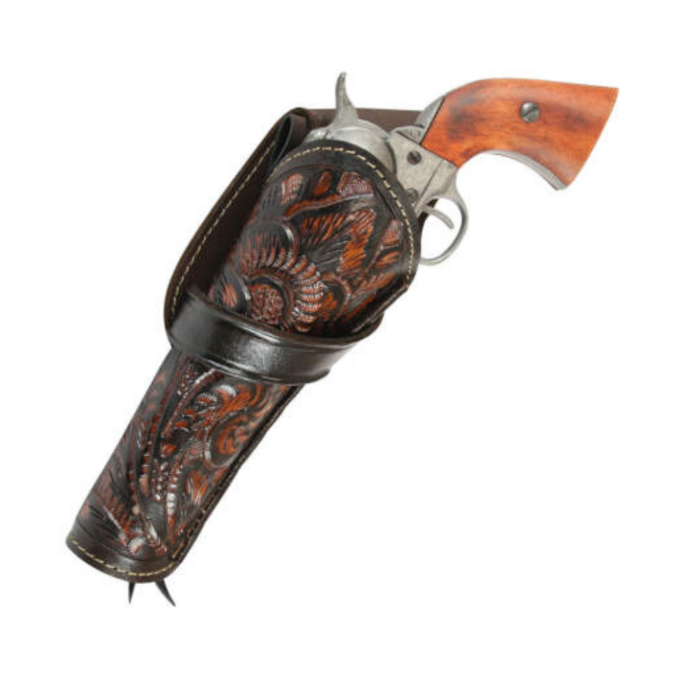 Cross Draw Tooled Leather Holster - Brown