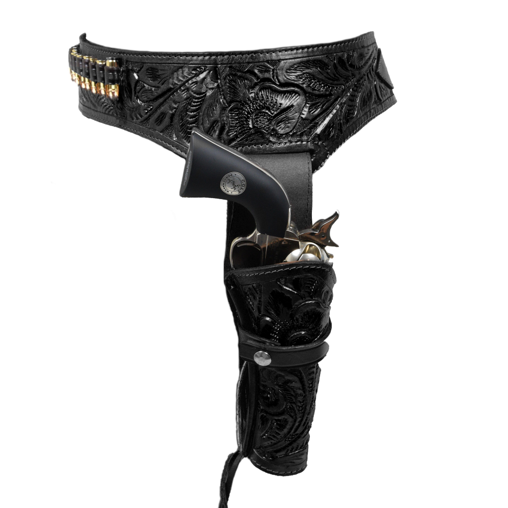 22 Caliber Revolver Leather Holster Belt - Black
