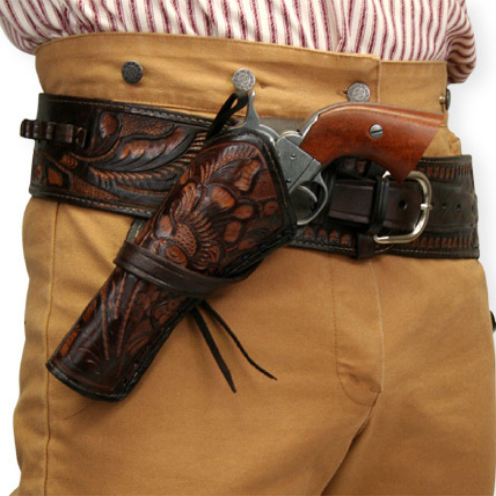 Cross Draw Tooled Leather Holster - Brown