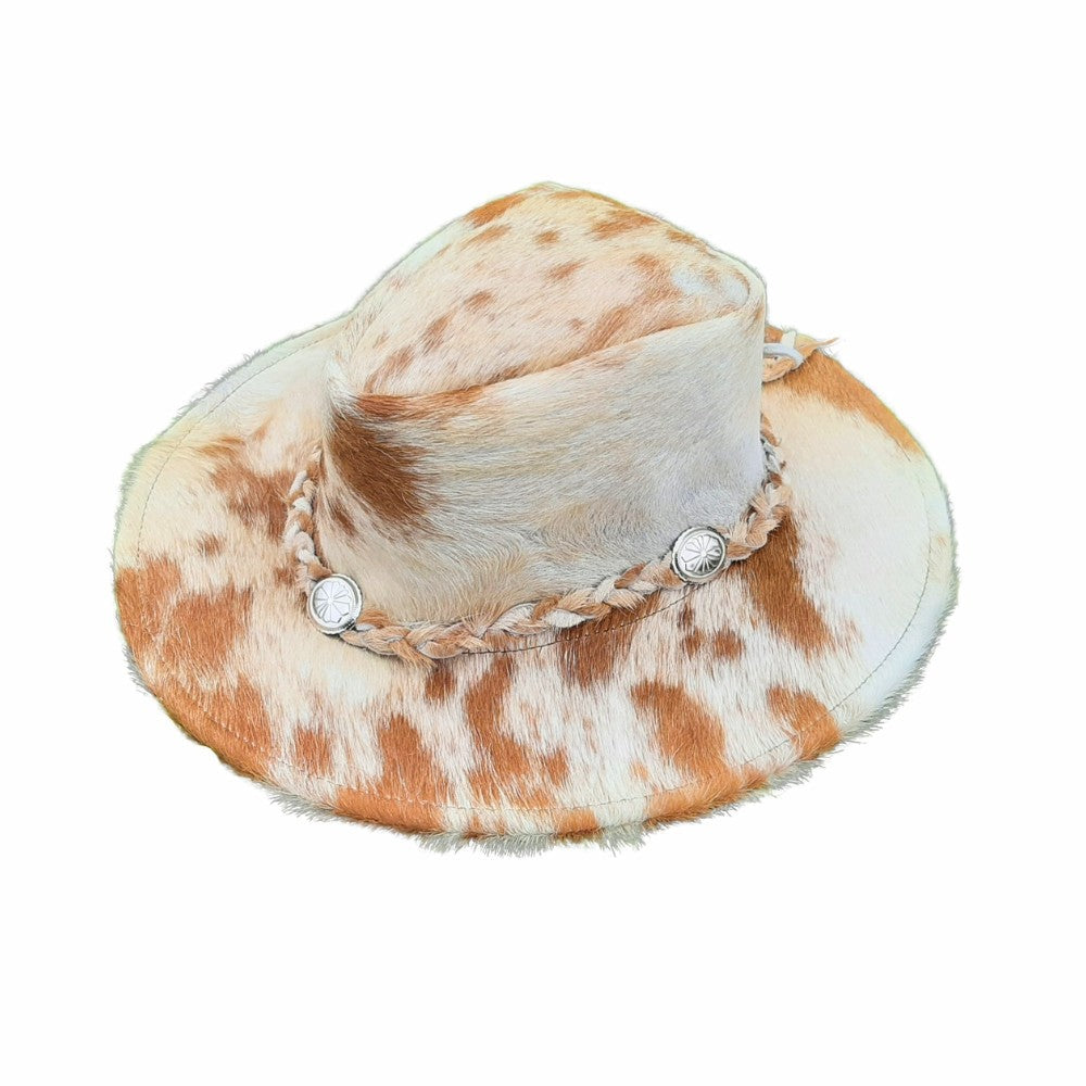 Cowhide Rancher Cowboy Hat - White & Tan Patches