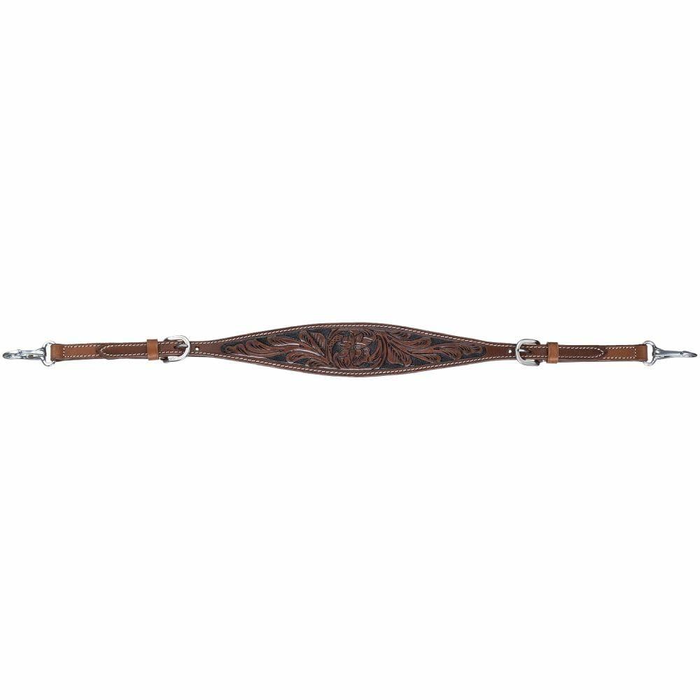 Silver Royal Dakota Wither Strap – Tooled Two-Tone Leather with Adjustable Stainless Hardware