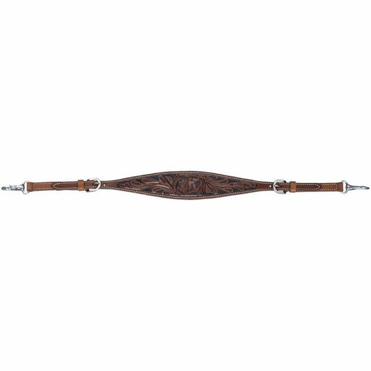 Silver Royal Dakota Wither Strap – Tooled Two-Tone Leather with Adjustable Stainless Hardware