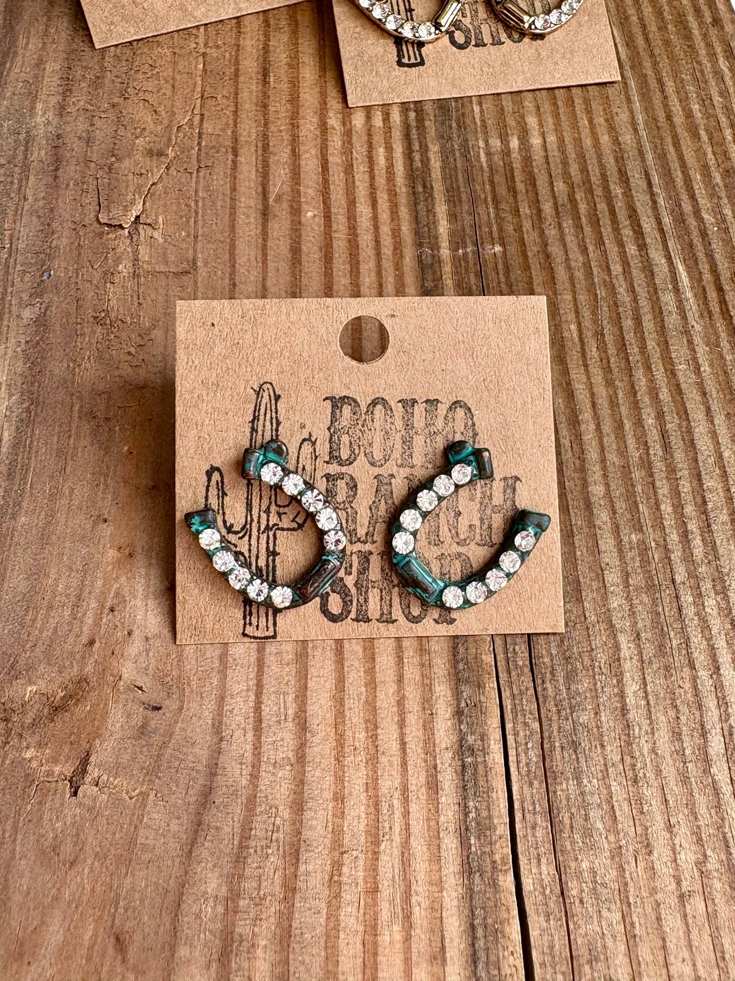 Western Horseshoe Stud Rhinestone Earrings