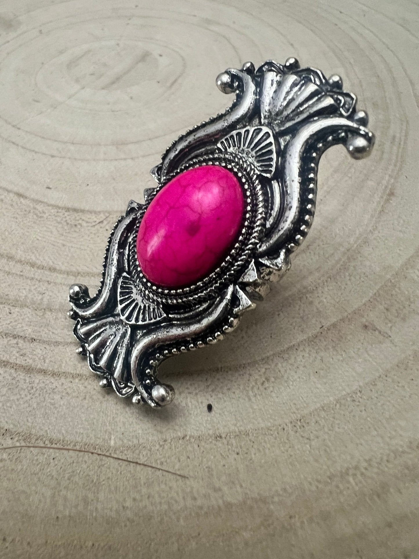 Adjustable Concho Ring with Faux Pink Stone