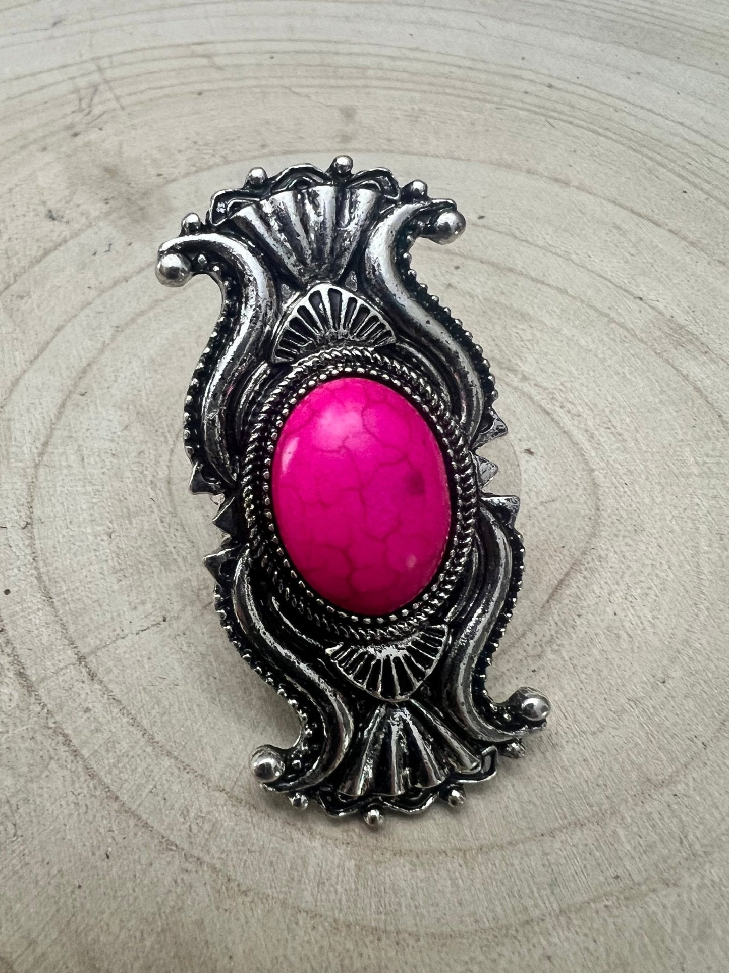 Adjustable Concho Ring with Faux Pink Stone