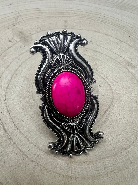 Adjustable Concho Ring with Faux Pink Stone