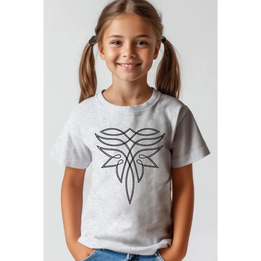 Kids Ash Grey Fancy Boot Stitch Tee