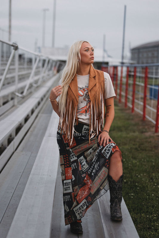 Agatha Western Rodeo Lined Full Length Mesh Skirt - Small and XL remaining