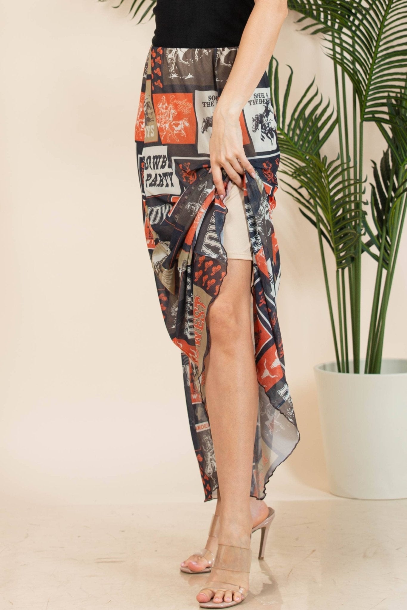 Agatha Western Rodeo Lined Full Length Mesh Skirt - Small and XL remaining