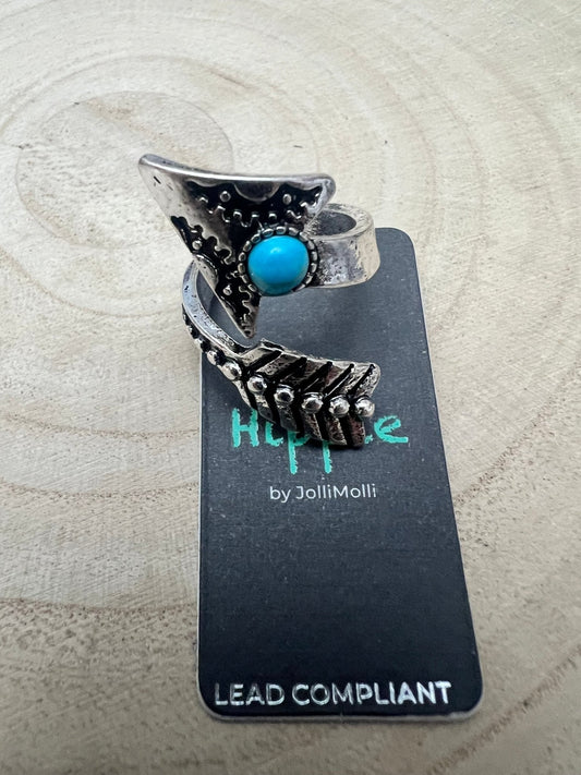 Arrow Head Cuff Ring with Faux Turquoise Stone