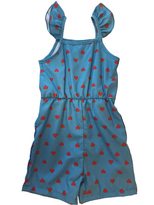 Blue  Short Romper with Hearts