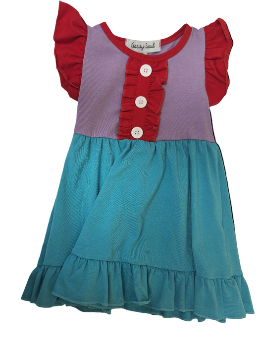 Multicolored Short Ruffle Sleeve Dress